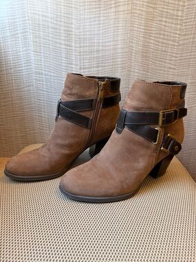 Franco Sarto Brown Suede Ankle Boots with Dark Brown Strap & Buckles
